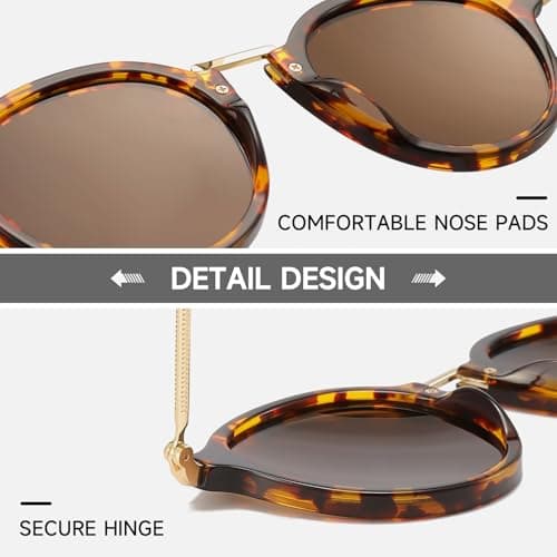 DTIUGUTAE Round Polarized Sunglasses for Women - Vintage Retro Circle Frame TR90 Lightweight UV400 Protection Brown Lens Medium Large Face - Thumbnail 5