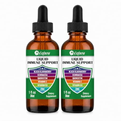 Cofure Zinc Quercetin Vitamin C D3 Liquid Immune Support with Organic Echinacea Elderberry, Immune Defense Drops Supplement for Adults- GMP Certified, Vegan, Gluten Free- 1 Fl Oz (Pack of 2)