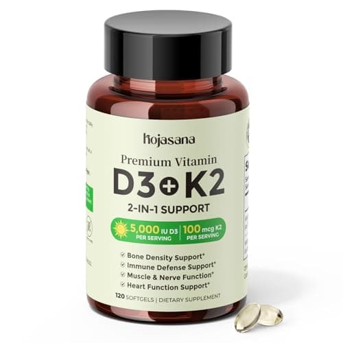 Vitamin D3 K2 5000IU 100mcg MK-7, 2-in-1 K2 D3 Vitamin Supplement for Better Bone, Immune Support, Better Calcium Absorption, with Sunflower Seed Oil, Easy to Swallow,120 Day Supply, D3 5000IU - Image 1