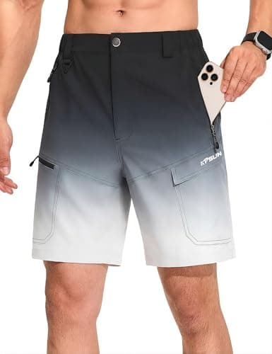 KPSUN Men's 7" Hiking Cargo Shorts Lightweight Quick Dry Tactical Golf Shorts with Zipper Pockets for Fishing Camping Work(GradientBlack L)