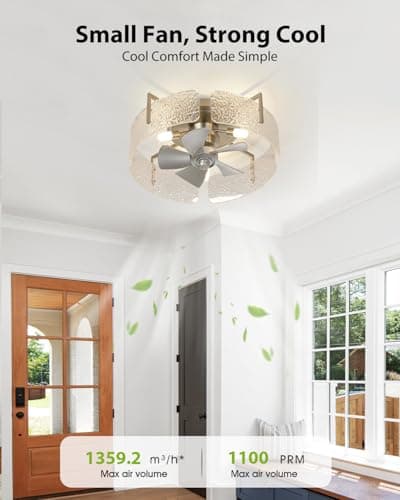 CalorHoga 20" Low Profile Caged Ceiling Fan with Light, Modern Flush Mount Ceiling Fans with Remote, Silver Fandelier Ceiling Fan with Reversible DC Motor, Small Ceiling Fans for Bedroom Living Room - Thumbnail 2