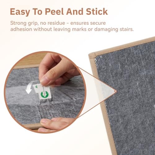 Peel and Stick Stair Treads for Wooden Steps Indoor, Stair-Carpet Treads Washable Reusable Adhesive,Stair-Treads Non Slip 4PC, Beige - Thumbnail 4