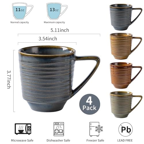 Noevany Ceramic Mugs Set of 4, Mug for Coffee Milk Latte Cappuccino Tea, Office Home Dishwasher Microwave Freezer Safe Stoneware Mixed Cup Mug 13 oz Coil A - Thumbnail 2