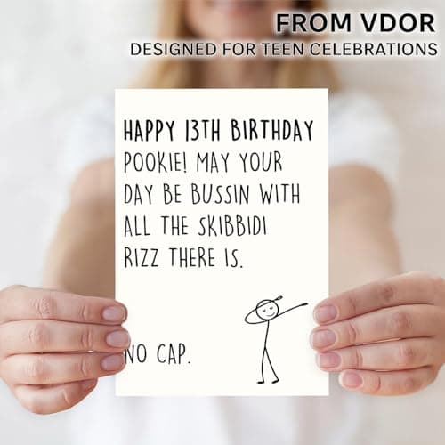 VDOR 13th Funny Birthday Card: Cute for Boys Girls Upcoming 13 Year Old – Speak Their Own Gen Z Language at Birthday Parties – Gift Ready With Red Envelope - Thumbnail 6