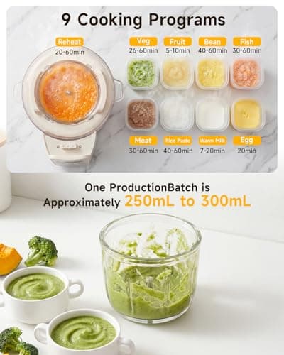 IAGREEA 9 IN 1 Glass Baby Food Maker, One Step Baby Food Processor Steamer Puree Blender Grinder Mills Machine, 10 OZ Auto Cooking & Grinding for Healthy Homemade Baby Food with 3 Age Stages, BPA-Free - Thumbnail 5