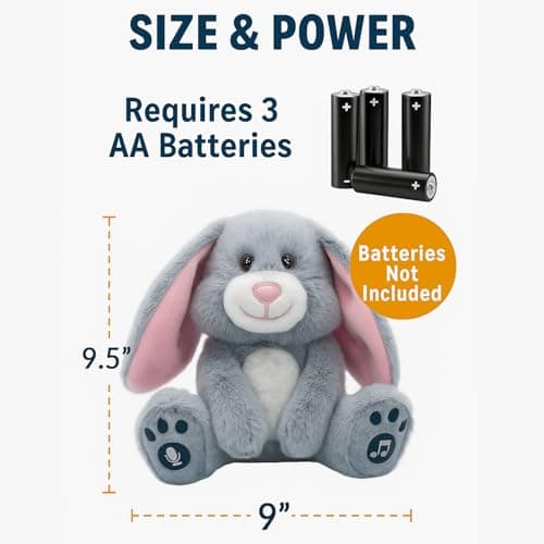 YH YUHUNG Easter Bunny Interactive Talking Plush Toy, Voice Repeat & Record, 10 Songs with Flapping Ears, Volume Control, Animated Stuffed Rabbit Easter Basket Stuffers for Toddlers Kids, Soft Gray - Thumbnail 5