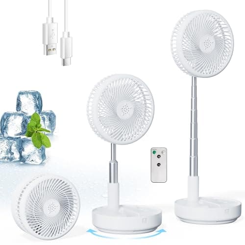 Primelove Portable Oscillating Rechargeable Fan, Battery Operated with 4 Speed Settings & Remote Control, Desk Travel Fan for Sleeping, Camping, Cruise, RV - White 8" USB C - Image 1