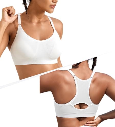 ULTREAGLE Womens Comfortable Sports Bra - Racerback Light Support Padded Yoga Bra Adjustable Spaghetti Strap Workout Bra Tops, White, XL - Image 1