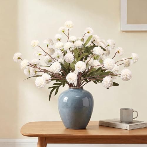 MERRI GLOW 6Pcs Spring Flowers Artificial Fake Flowers Bulbs Silk Faux Chrysanthemums Flores for Indoor Outdoor DIY Bouquets Wedding Centerpieces Home Decoration