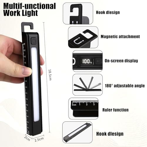 COB Work Pen Light LED Folding Work Flashlight with Magnet Portable Torch Rechargeable , Multi-Function Ruler Flashlight Rotate 180° Adjustment Work Light for Hiking Camping Emergency Outdoor (DT07) - Thumbnail 5
