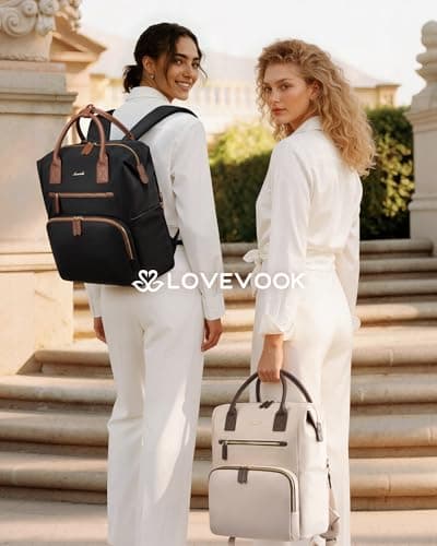 LOVEVOOK Laptop Backpack for Women & Men, Multi-Pocket College Business Work Bookbag with Saparate Laptop Compartment, Water Resistant Commute Travel Backpack for Teacher Nurse, 15.6 Inch, Black Brown - Thumbnail 2