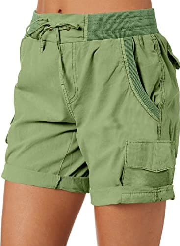 Dokotoo Lounge Shorts for Women Trendy Ladies Cargo Shorts Casual Pleated Stretchy Shorts 2026 Vacation Outfits Summer Comfy Bermuda Shorts Long Outdoor Shorts High Rise Shorts Large Green - Thumbnail 2