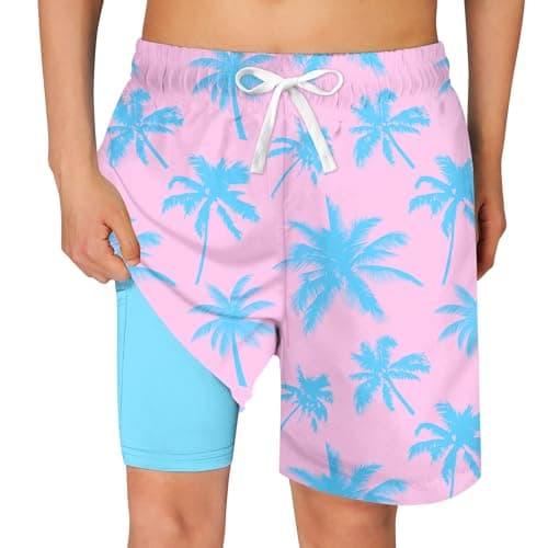 Cozople Teen Boys Sea Turtle Swim Trunks Size 14-16 Swimwear Quick Dry UPF50+ Stretchy Compression Lining Bathing Suits Blue Sports Surfing Boardshorts Swimsuit with Inner Boxer Brief Shorts - Image 1