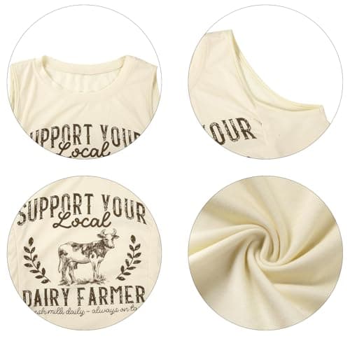 MYHALF Nursing Tank Tops Women Friendly Zip Sleeveless Breastfeeding Shirts Mama's Dairy Farm Print Maternity Clothes Apricot - Thumbnail 6