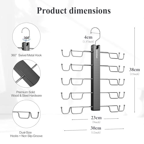 HOUSE DAY Tank Top Hanger, Dual-Row 5 Tier Space Saving Bra Hanger, Premium Lotus Wood Non-Slip Hangers with 360° Swivel Hooks, Closet Organizer for Sports Bras & Tank Tops, Cami (Black 1 Pack) - Thumbnail 3