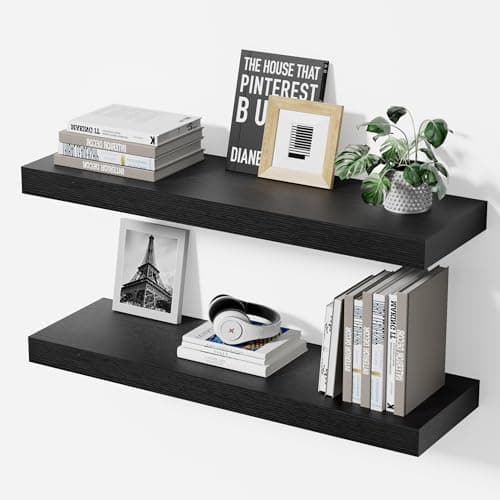 Modcraft Floating Shelves for Wall 24 Inch (Set of 2), 7.1" Deep Wide Wall Mounted Shelf for Bathroom Organizer Over Toilet, Modern Wood Storage Shelving for Bedroom Kitchen Living Room, Black - Image 1