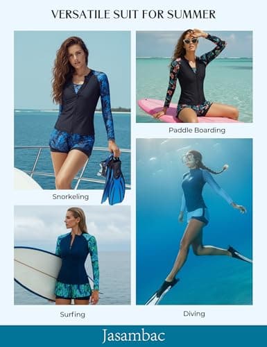 JASAMBAC Plus Size Rash Guard Swimsuit Women, 3 Piece Swimsuits Bathing Suit Long Sleeve, Full Coverage Swimming Suits with Swim Shirt - Thumbnail 6