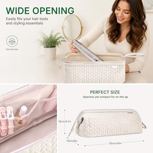 KarSyon Shark Flex Style Case for Dyson Airwrap Hair Dryer Brush Revlon Hair Tools Travel Bag Carrying Case Flat Curling Iron Organizer (Beige) - Thumbnail 3