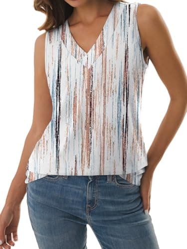 GKBK Womens Tank Top Loose Fit Summer Sleeveless Tops Floral Dressy Casual Blouses V Neck Tshirts Shirts 2026 Fashion Spring Clothes Tie-dye Stripes XXL - Thumbnail 4