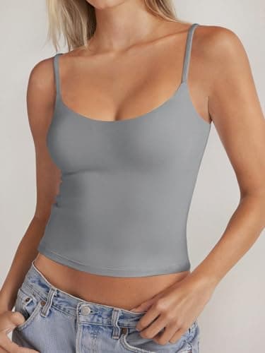 PINKMSTYLE Women Sexy Square Neck Tank Top Summer Y2K Going Out Basic Cami Shirt Fog Green XSmall - Thumbnail 3