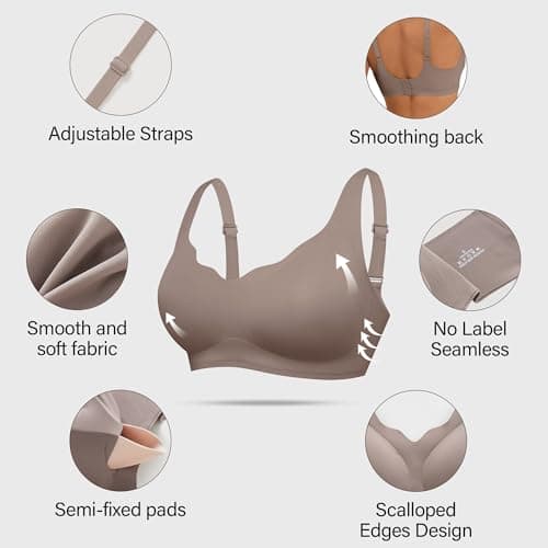 DEANGELMON Bras for Women No Underwire Seamless Wireless Bra Comfort Everyday Scalloped V Neck Bralette (1P2,XL) - Thumbnail 3