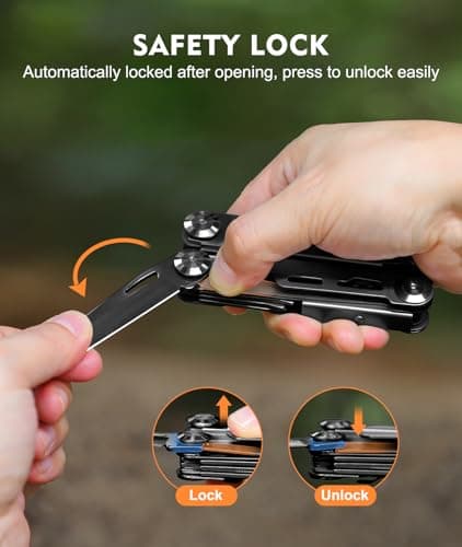 SUYIWEE Multitool, 14-in-1 Stainless Steel Foldable Multi Tool with Wire Cutter, Knife, Saw, Screwdrivers, Bottle/Can Opener, Multitools with Pocket Clip for EDC, Camping, Hiking, Repairing, Black - Thumbnail 5