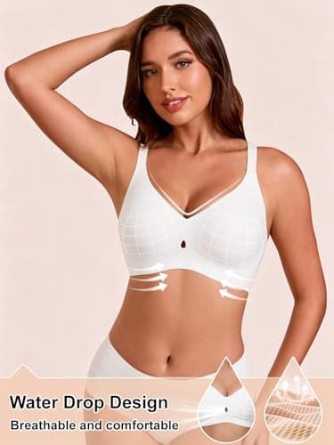 COCOMARTS Jelly Bras for Women No Underwire Seamless Push Up Bra Full Support Comfort Bralettes Wireless Plunge Everyday Bra White Medium - Thumbnail 3