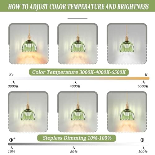 Kavedod Battery Operated Wall Sconce CCT Dimmable Wireless Sconcesm Vintage Light Fixture with Green Tulip Glass Lampshade Wall Decor Set for Living Room Bedroom Bedside Bathroom 1PC Green - Thumbnail 3