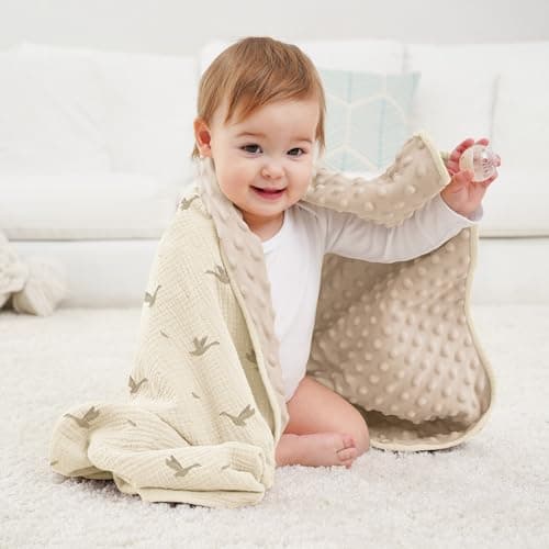 Susurration Baby Blanket for Unisex Boys Girls, Soft Nursery Minky Blanket with Muslin Cotton Front and Dotted Fleece Back, Receiving Blanket for Baby Newborn Infant, 30x40inch - Thumbnail 2