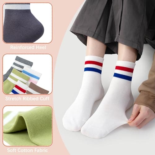 SISOSOCK Quarter Crew Cotton Socks for Women Striped Athletic Casual Breathable Socks 10 Pairs with Gifts Box - Thumbnail 5