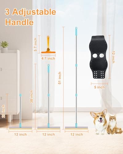 COVITKAN 3 in 1 Carpet Rake for Pet Hair Removal Tool, 51” Adjustable Long Handle Pet Hair Removal Broom, Pet Grooming Brush, Cat Dog Hair Remover Carpet Scraper for Rugs, Mats - Thumbnail 3