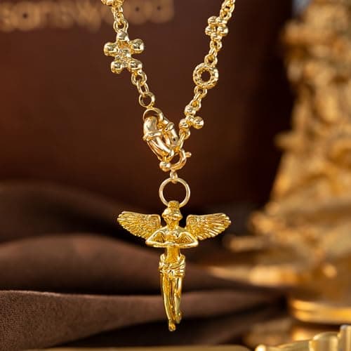 GZQ Gold Angel Necklaces for Women Statement Long Chain Prayer Religious Jewelry (I) - Thumbnail 5