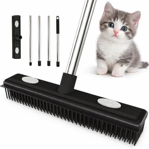 Thamtu Carpet Rake Reusable Pet Hair Remover Rubber Broom with Squeegee for Pet Hair Removal Tool 59" Long Handle Cat and Dog Hair Remover for Area Rugs, Carpet, Hardwood Floor, Tile - Image 1