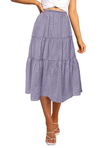 MEROKEETY Women's Boho Leopard Print Skirt Pleated A-Line Swing Midi Skirts DotPurple Large - Image 1