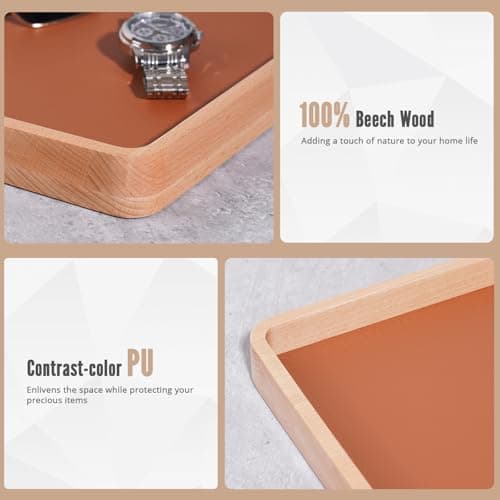 ProCase Wooden Valet Tray for Men, Wood Catch-All EDC Organizer, Nightstand, Entryway Bedside Dump Holder, for Wallets, Keys, Watches, Phones, Loose Change, Trinkets -LightBrown - Thumbnail 3