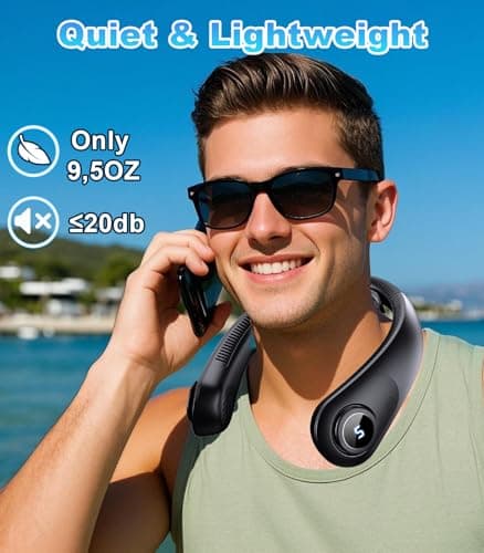 Portable Neck Fan With LED Display, Hands-free 5 Speeds Cooling, Neck Support, Lightweight, Battery Operated, Personal Bladeless Fan Rechargeable, Gift for Women Men, Hot Flashes, Travel, Camping - Thumbnail 4
