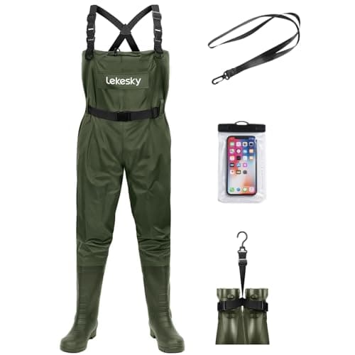 Lekesky Fly Fishing Chest Waders with Boots for Men Women, US Sizes 5–14,2-Ply Nylon/Pvc Waterproof Waders(Green,M9/W11) - Image 1