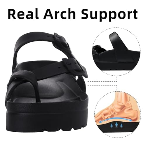 Goosecret Women's Platform Sandals with Arch Support Comfortable Foam Slides Summer Beach Sandals with Adjustable Buckle Black, 40 - Thumbnail 4