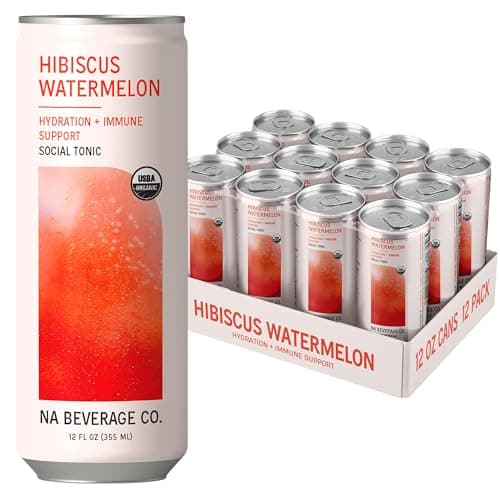 NA Beverage Social Tonic, Non-Alcoholic Functional Mocktails with Sea Salt for Hydration, Mushrooms & L-Theanine, Adaptogen Drink, Hibiscus Watermelon,12oz Cans (12 Pack) - Image 1