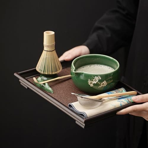 Matcha Whisk Set, 8 PCS Matcha Kit with Ceramic Matcha Bowl, Bamboo Whisk & Holder, Scoop, Spoon, Sifter and Tea Towel, Japanese Matcha Tea Set for Beginners, Tea Lovers & Gifts, Green - Thumbnail 4