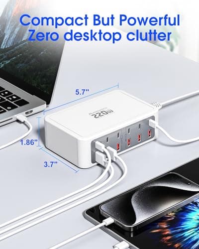 12-Ports Multiple USB C Fast Charging Station, 220W GaN Charger Hub with European Travel Plug, PD 65W Laptop Charger for MacBook iPad iPhone Google Pixelbook Dell XPS Galaxy Steam Deck - White - Thumbnail 6