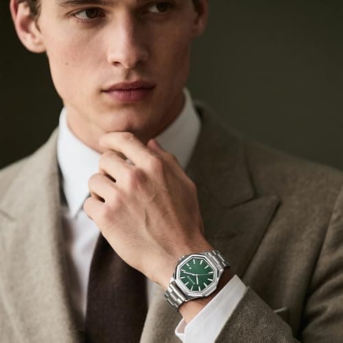 KNISKRED Business Watch for Men with Luminous Scale and Solid Stainless Steel Band Mens Calendar Watch (Silver Green) - Thumbnail 4