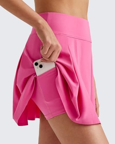 G4Free Golf Skorts for Women Summer Tennis Skirt with Shorts High Waisted Workout Skirts with Pockets Athletic Pickleball(Rose Pink,M) - Thumbnail 4