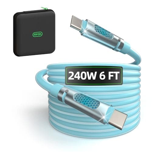 MFish 240W USB-C to USB-C Cable (PD 3.1 EPR), 480Mbps Speed, Fast Charging Type C Cable for MacBook Pro/Air, iPhone 17/16 Pro, Galaxy S25/S24, Laptops, iPad, Durable Silicone, 6FT Blue - Image 1