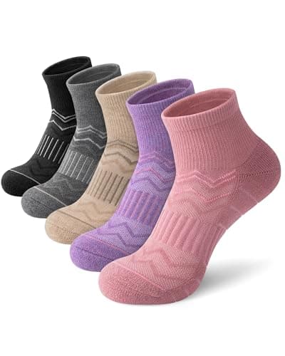 iCamter 5 Pairs Merino Wool Hiking Socks for Women Men Thick Cushion Quarter Ankle Athletic Running Socks - Image 1