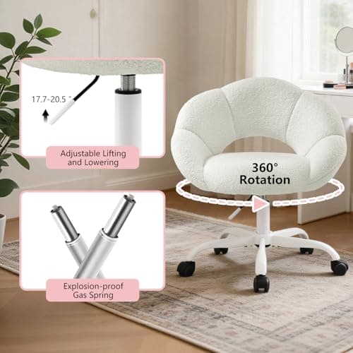 SDXYSTCE Vanity Chair Petal-Shaped Criss Cross Chair with Wheels,Upholstered Tall Office Chair with Back for Girls Women,Mid-Back Swivel Accent Chairs for Living Room Bedroom (White) - Thumbnail 5
