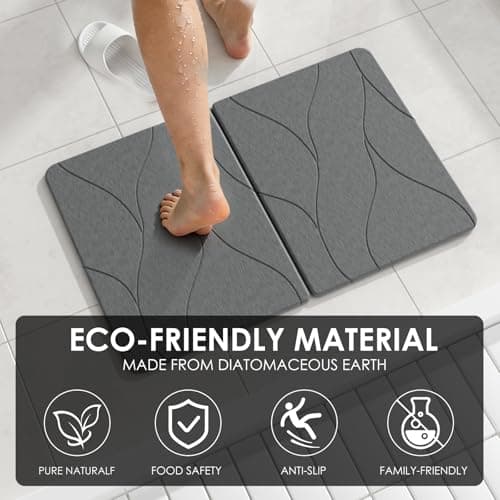 Foldable Diatomaceous Earth Bath Mat - 24"x16" Ultra-Absorbent Stone Shower Mat for Bathroom Floor - Instant Dry Non-Slip Diatomite Floor Mat - Minimalist Stone Dish Drying Mat for Kitchen - Thumbnail 5