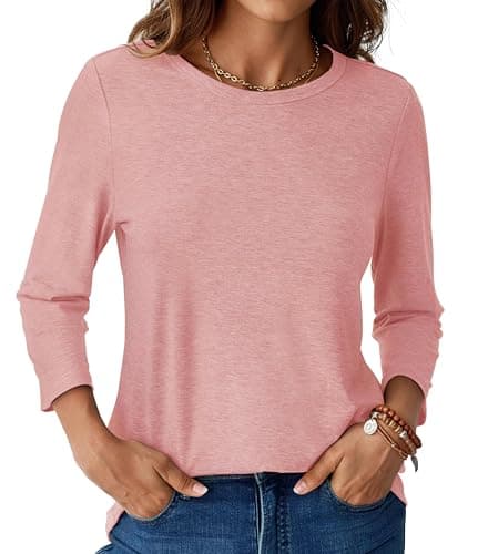 GKBK Womens Tops 3/4 Sleeve Shirts Round Neck Casual Blouses Basic Loose Fit Pullover Tshirts Dusty Pink M - Image 1