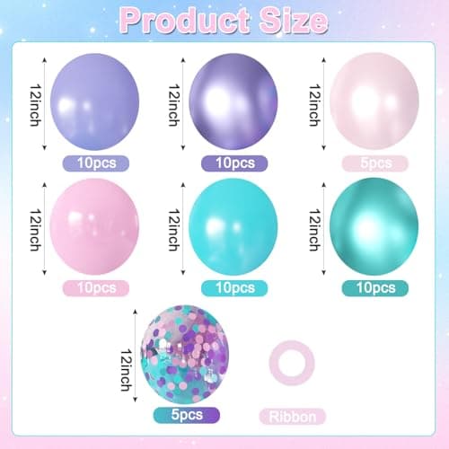Mermaid Balloons, 60Pcs 12inch Metallic Purple Pink Blue Balloons with Confetti Balloons for Ocean Sea Themed Baby Shower Gender Reveal Birthday Party Decorations - Thumbnail 2