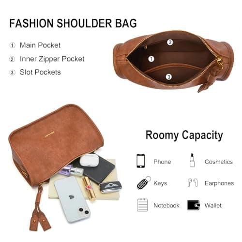 Pemilen Shoulder Bag Handbag for Women, Small, Brown - Thumbnail 5
